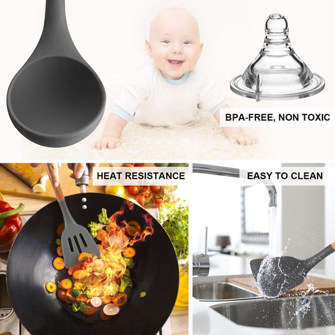 MIBOTE grey nonstick-safe utensils designed for modern kitchens.
