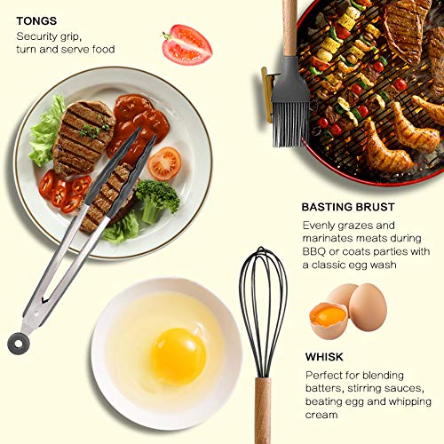 MIBOTE silicone spoon with wooden handle for precise stirring.