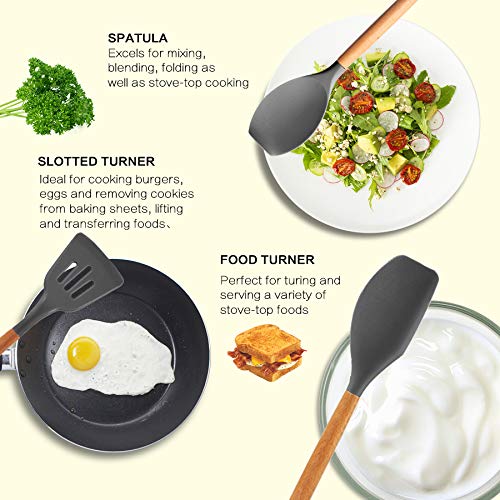MIBOTE silicone tongs with wooden handle for secure gripping during cooking.