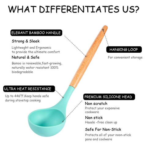MIBOTE teal silicone spoon shows heat resistance during simmering and stirring.