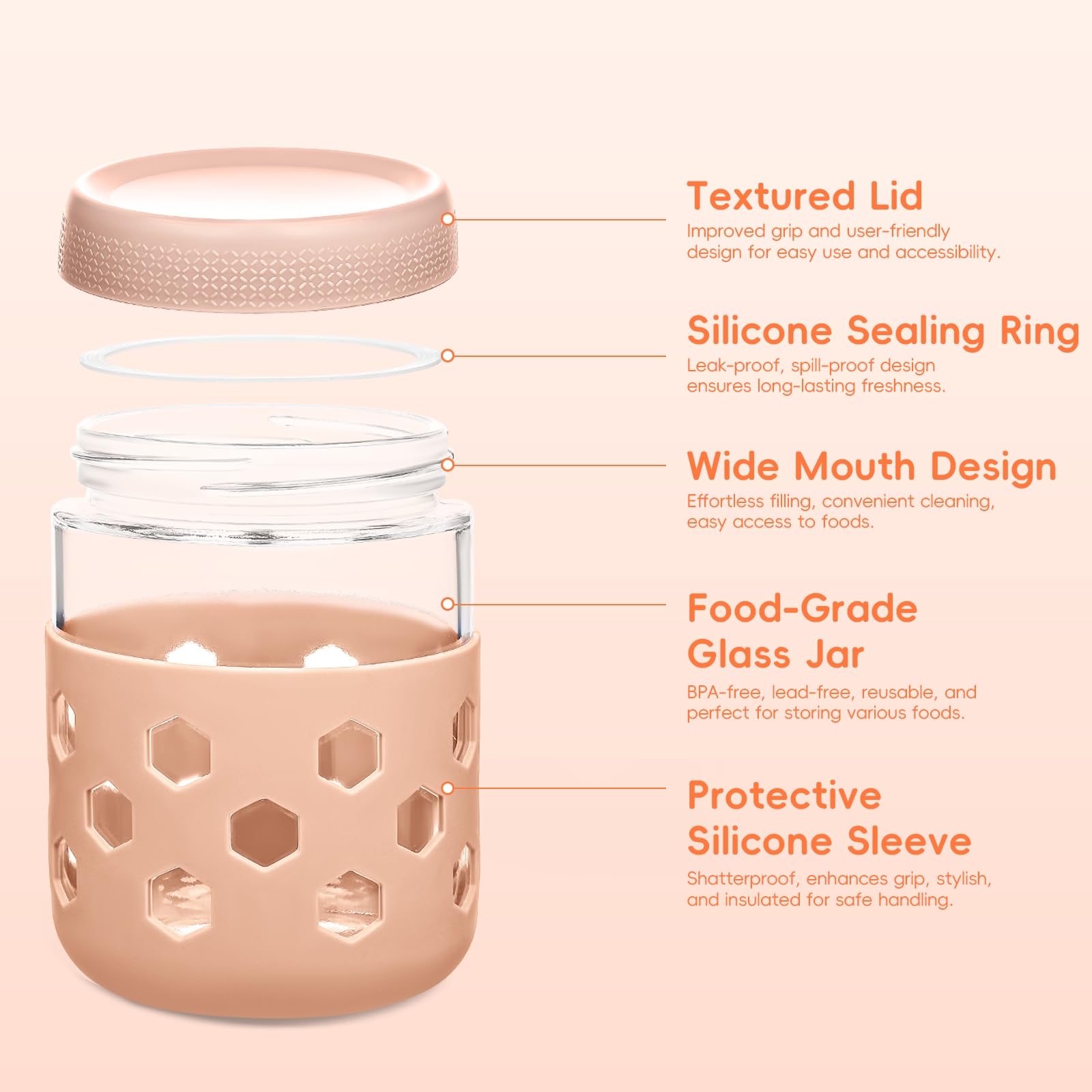 MICEBAY wide-mouth jar with airtight twist-on lid preserves freshness and prevents leaks