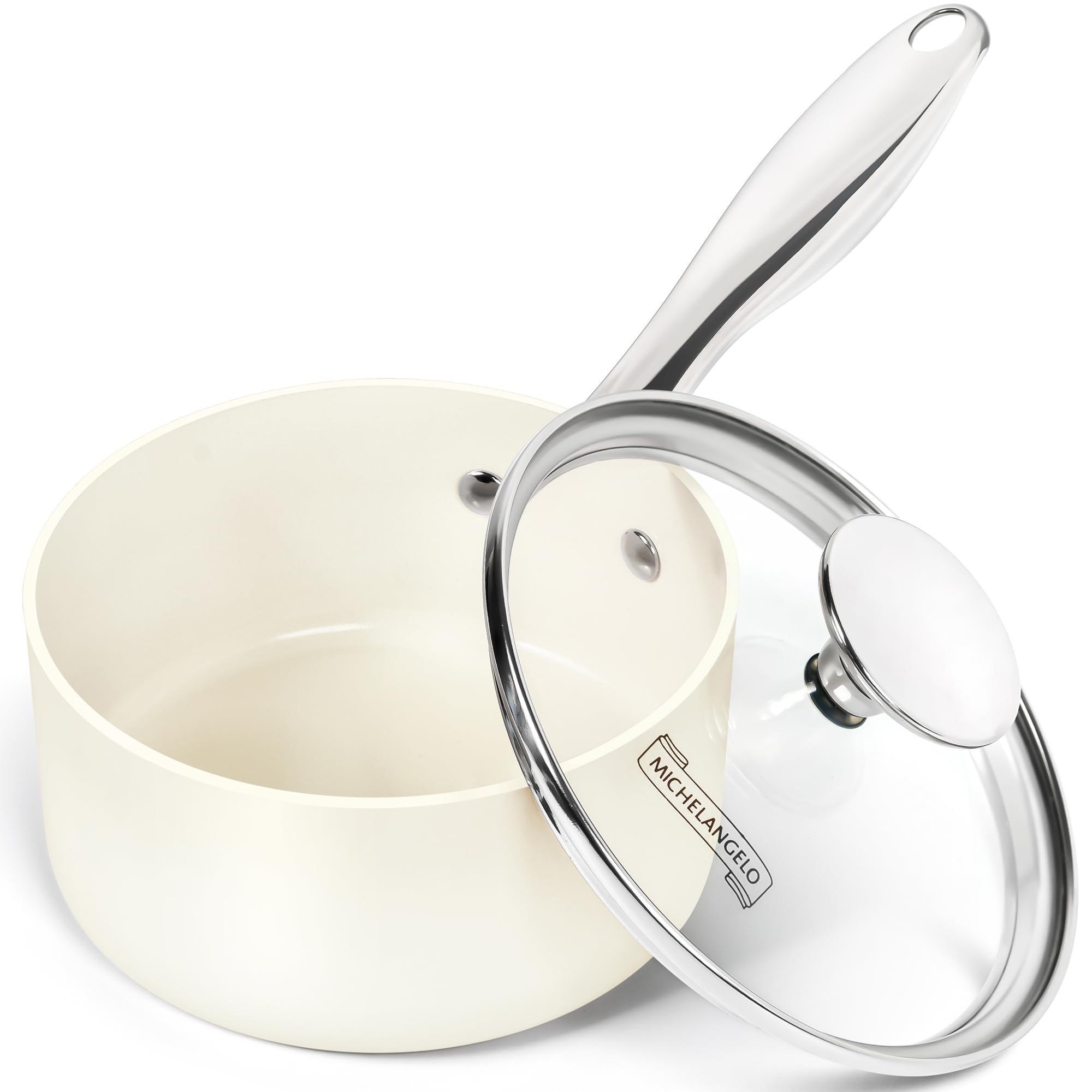 Michelangelo 1-quart saucepan with lid in cream finish for easy meals