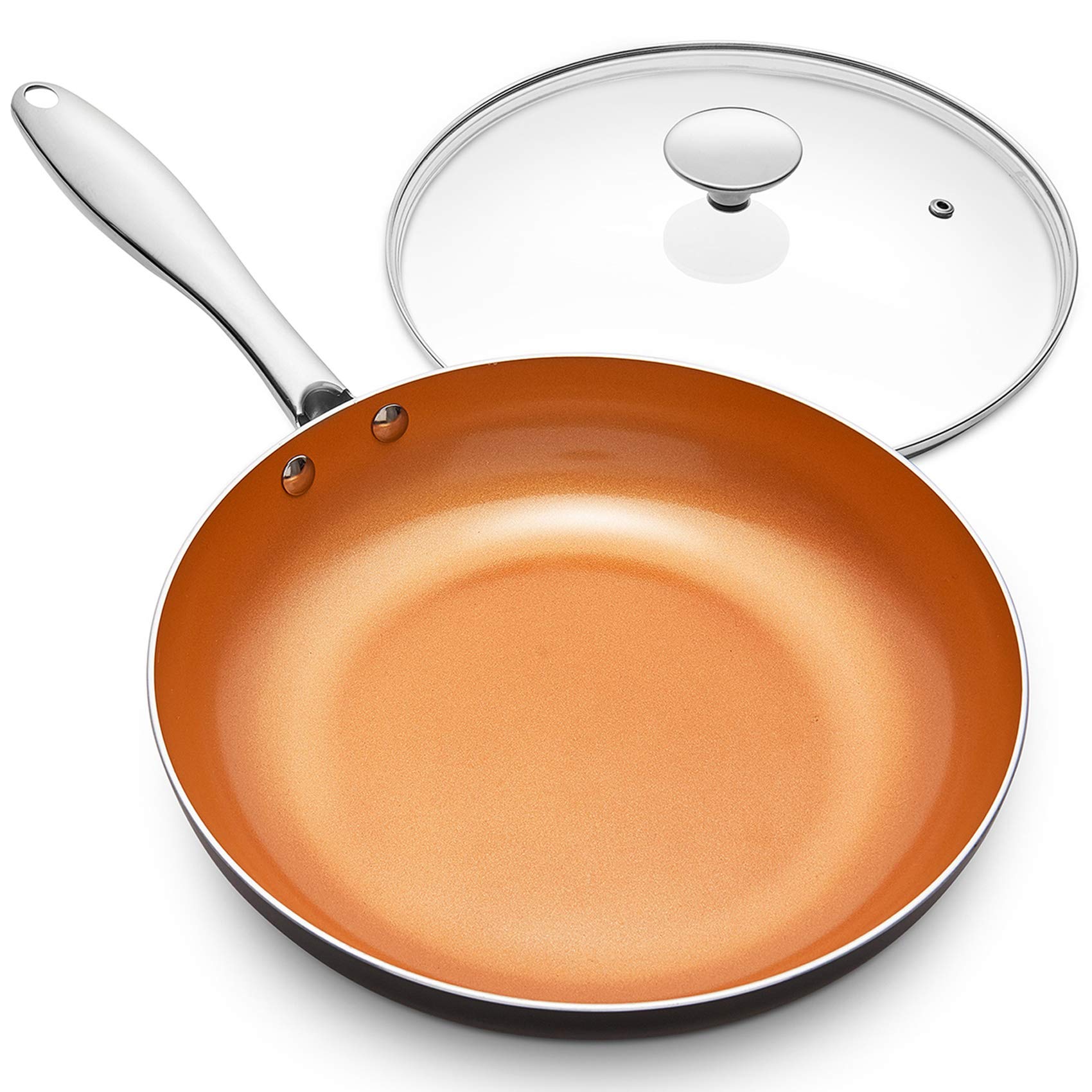 MICHELANGELO 10-inch copper nonstick pan for easy food release with less oil.