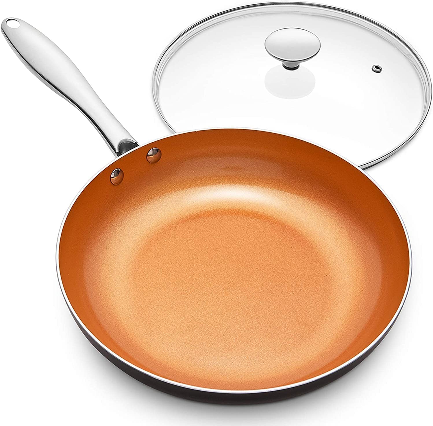 Michelangelo 12-inch frying pan with lid showing versatile cooking at a glance