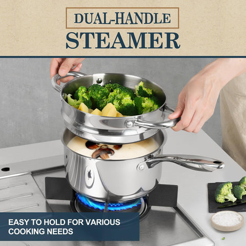 Michelangelo 3-quart saucepan lid with flavor-lock preserves aroma and nutrients.