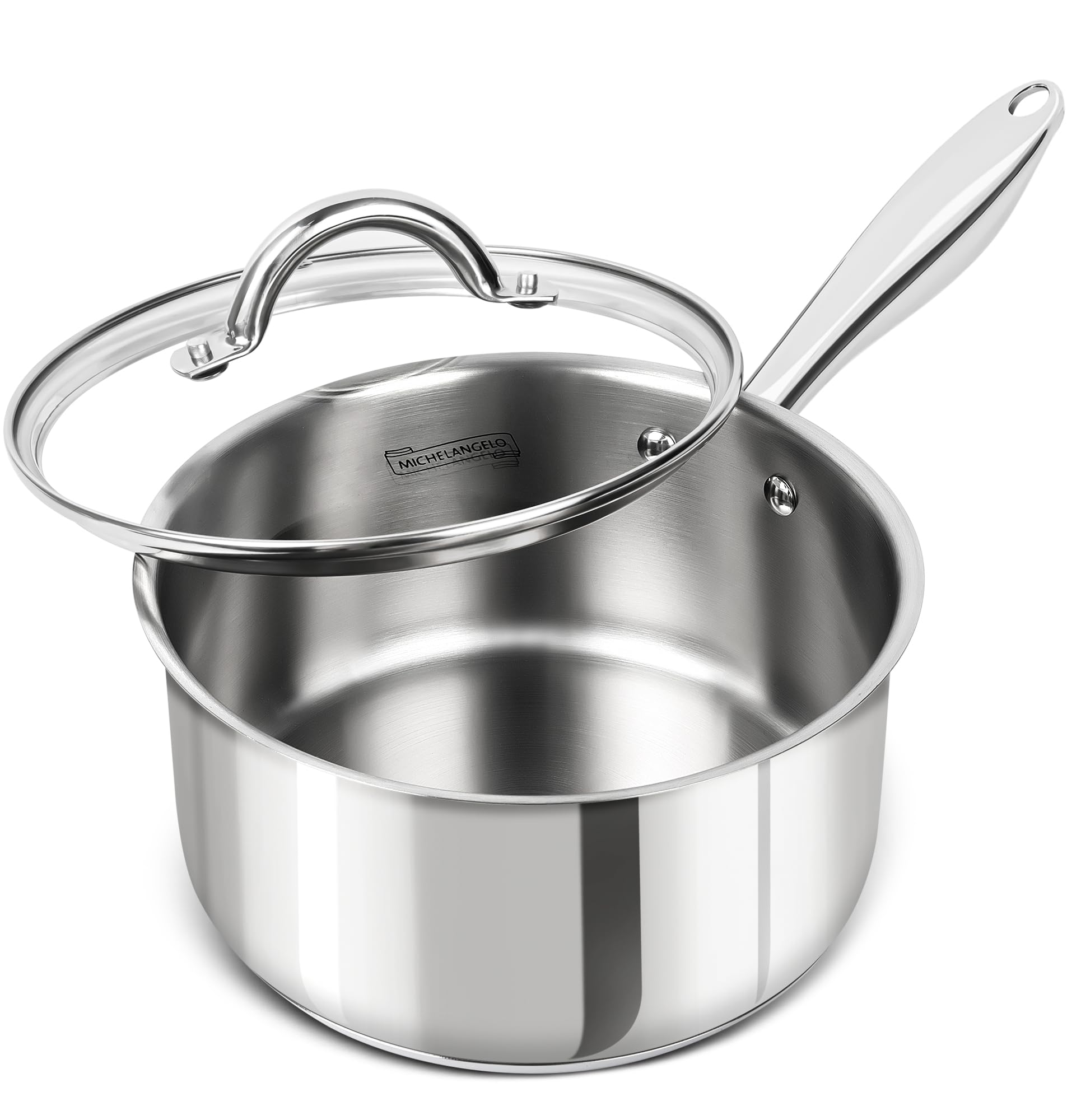 MICHELANGELO 3qt saucepan with glass lid view for monitoring simmering and heat retention