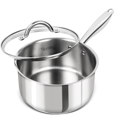 MICHELANGELO 3qt saucepan with glass lid view for monitoring simmering and heat retention