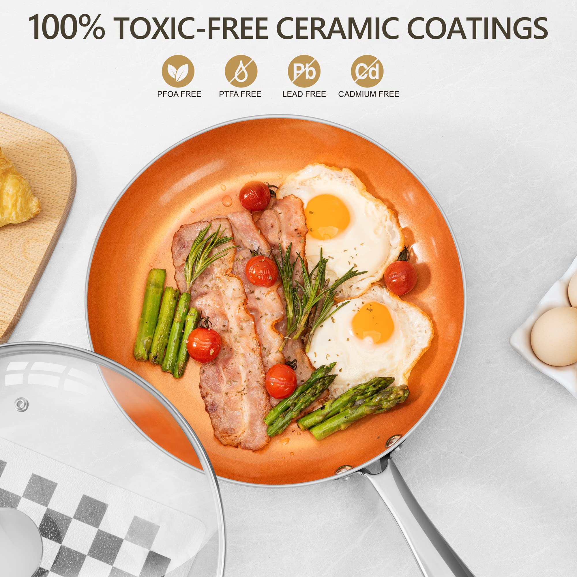 Michelangelo copper-tone pan promotes even heat for browning.