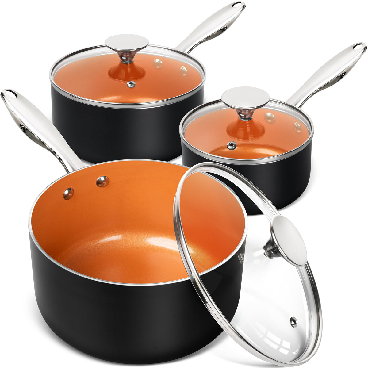 Michelangelo copper sauce pan 1qt with lid enables precise simmering.