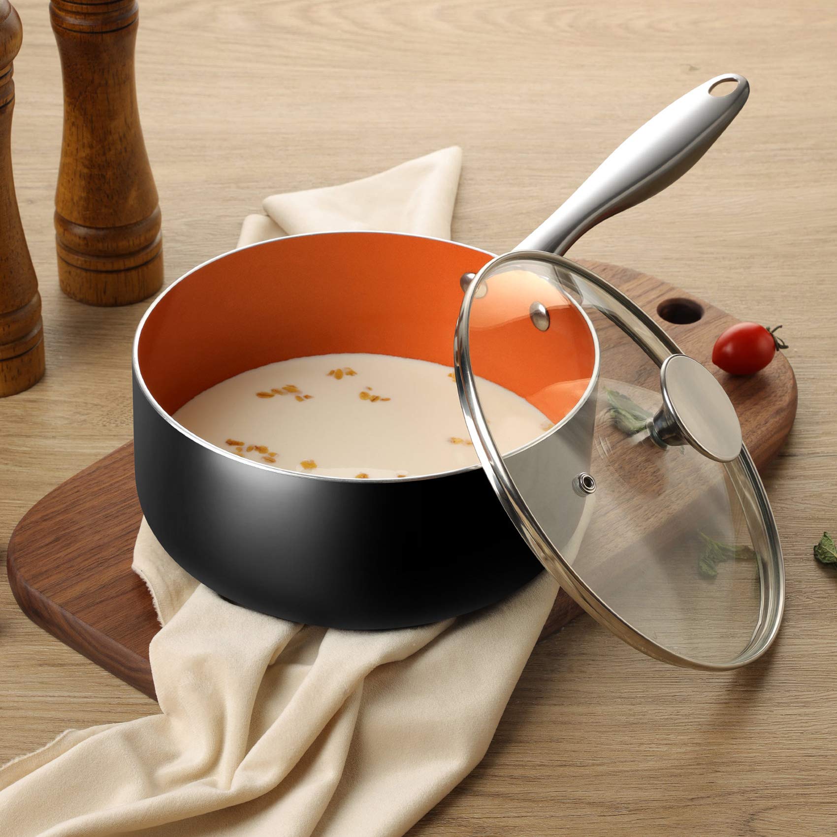 Michelangelo copper surface aids even heat distribution for consistent results.