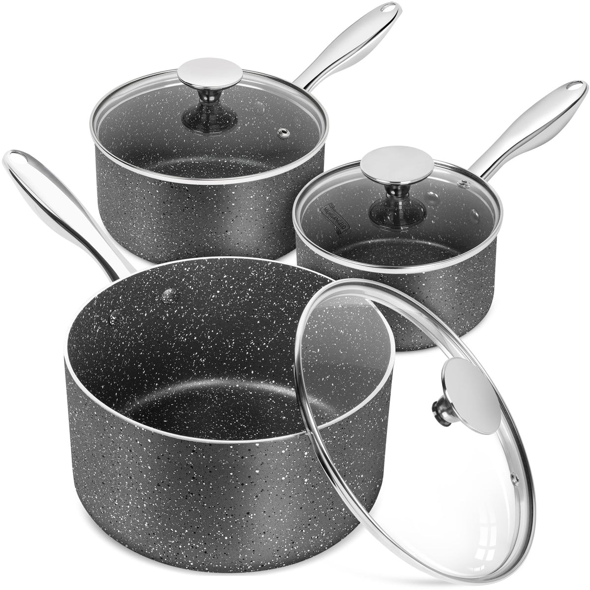 Michelangelo granite saucepan 1qt with lid, effortless release for sauces