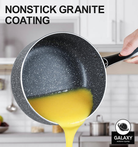 Michelangelo granite saucepan 2qt with lid grey, versatile for reheating soups evenly
