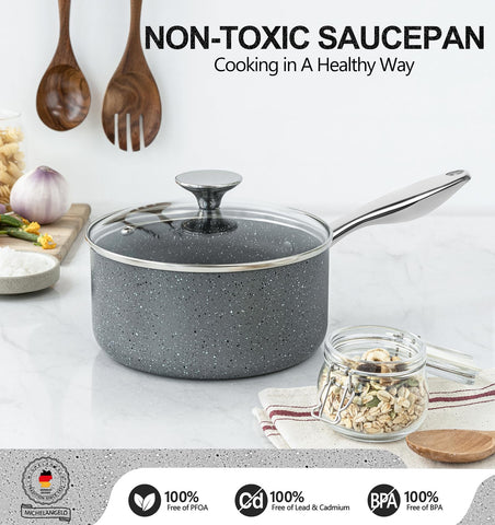 Michelangelo granite saucepan 3qt with lid grey, ideal for simmering sauces and oats