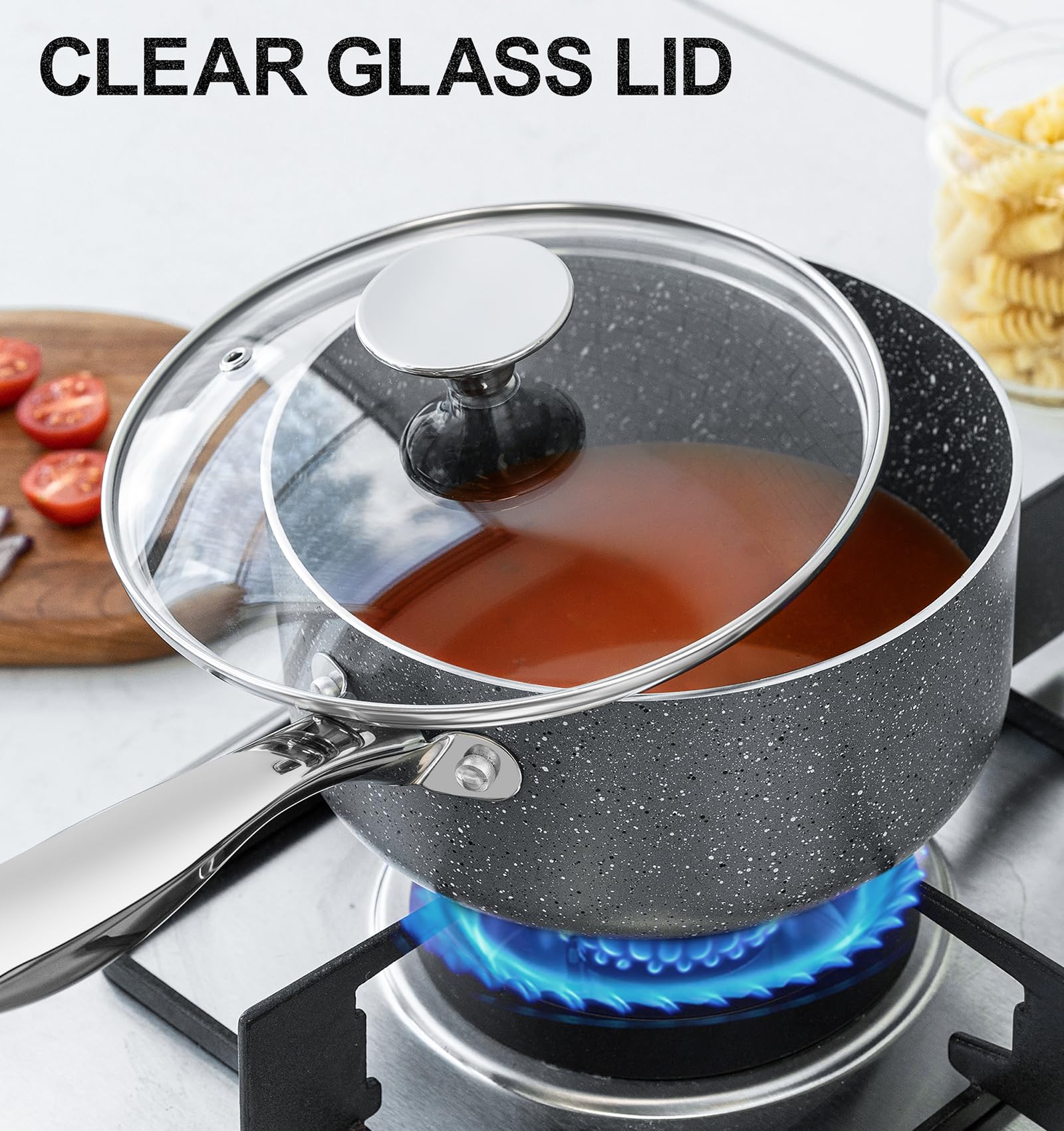 Michelangelo granite saucepan easy-clean surface simplifies post-cook cleanup