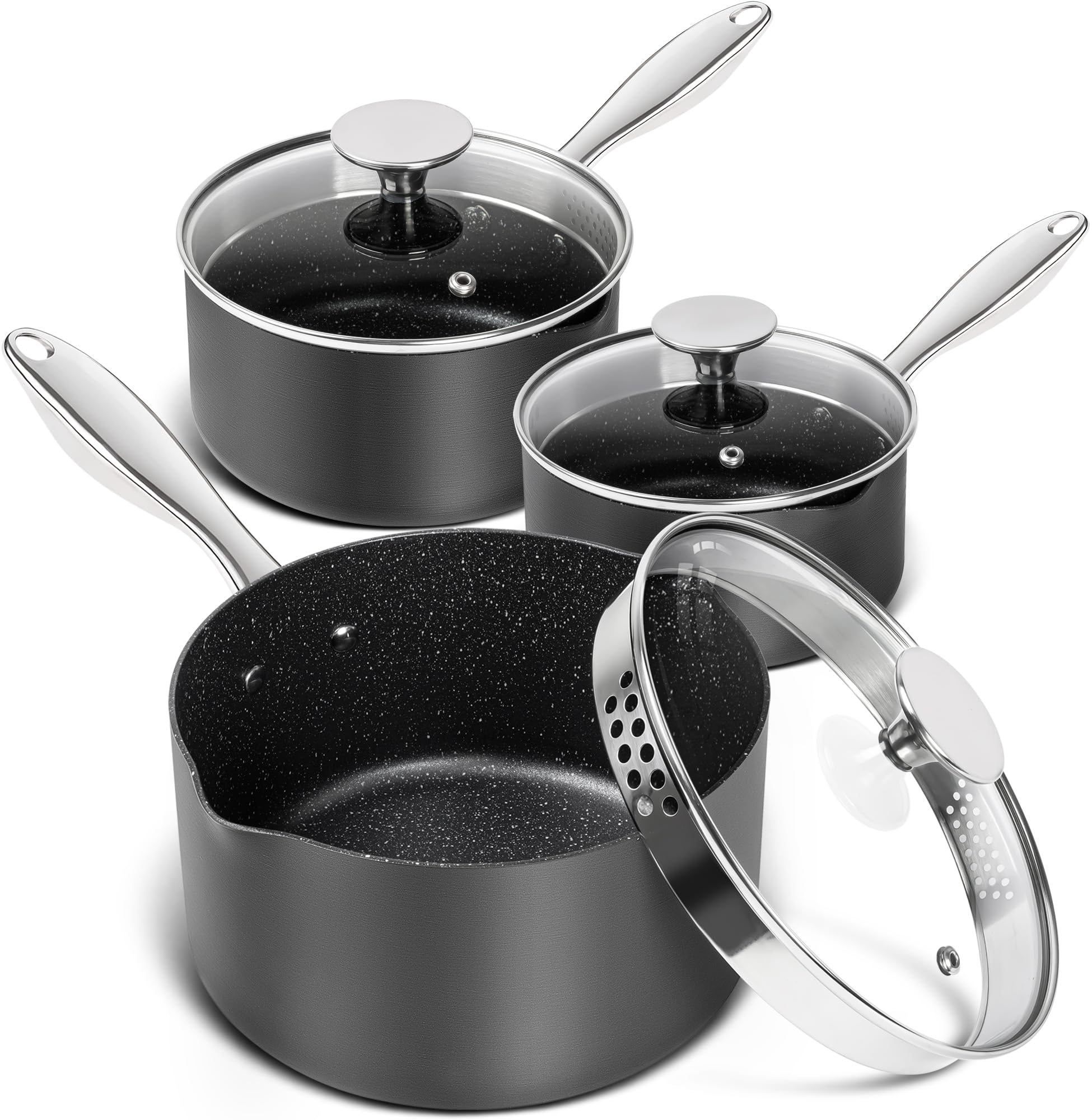 Michelangelo 1.5qt saucepan with pour spout for easy draining