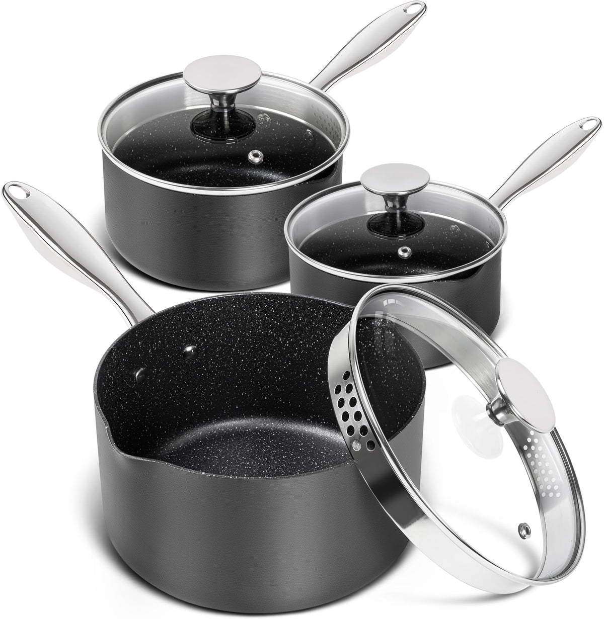 Michelangelo 1.5qt saucepan with pour spout for easy draining