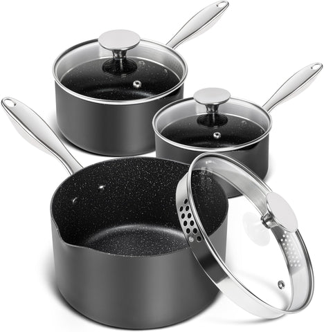Michelangelo 1.5qt saucepan with pour spout for easy draining