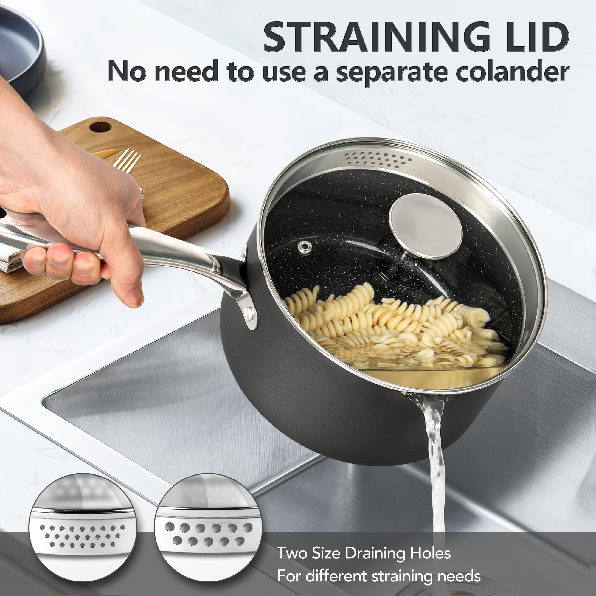 Michelangelo 3qt glass-lid saucepan ideal for sauces on any cooktop