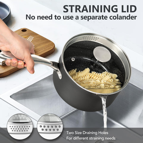 Michelangelo 3qt glass-lid saucepan ideal for sauces on any cooktop