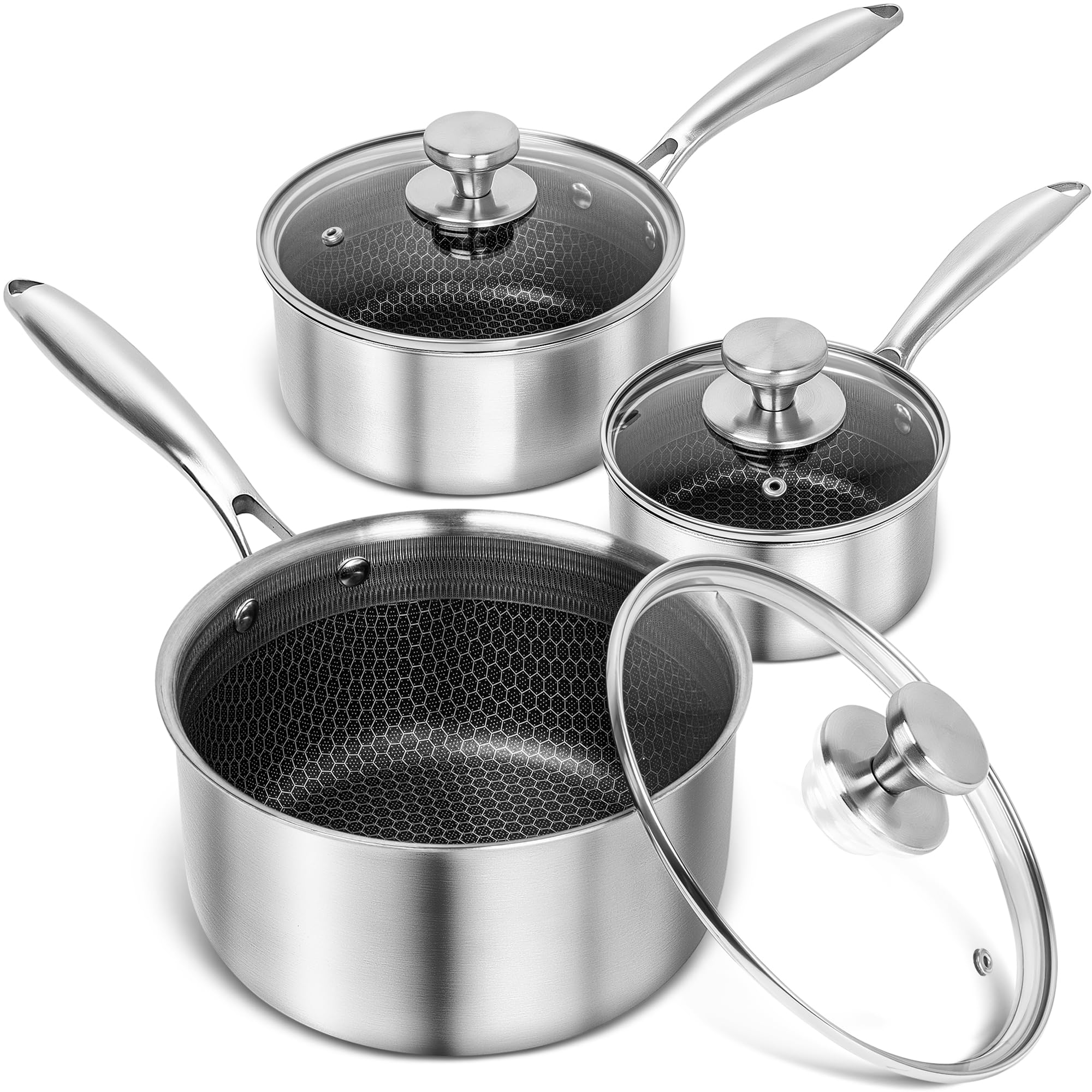 Michelangelo 1qt saucepan with honeycomb interior promotes even heating for sauces.