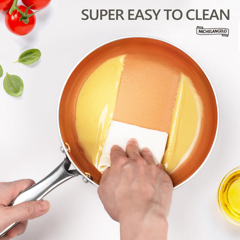 Michelangelo induction compatible pan works on all cooktops for versatile kitchen use.