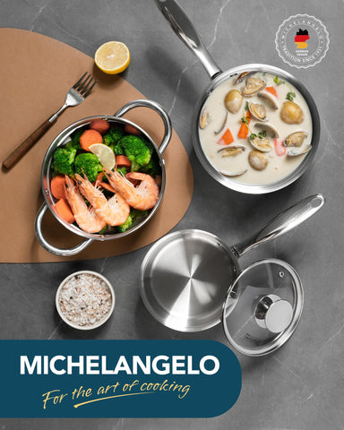 Michelangelo induction-compatible stainless steel, works on all stovetops.