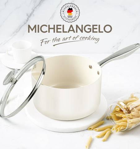 Michelangelo kitchen-artwork cream saucepan complements any kitchen decor