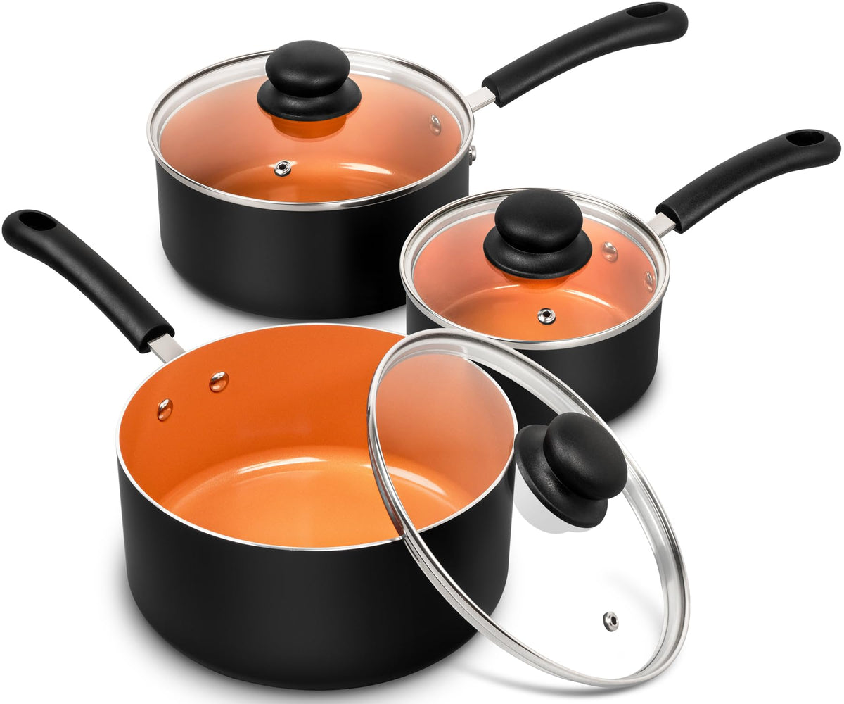 MICHELANGELO nonstick saucepan set front view showcases versatile everyday cookware for quick meals