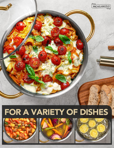 MICHELANGELO oven-safe and dishwasher-safe stockpot for easy cleanup.