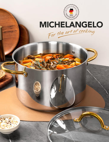 MICHELANGELO riveted handles provide secure grip during cooking.