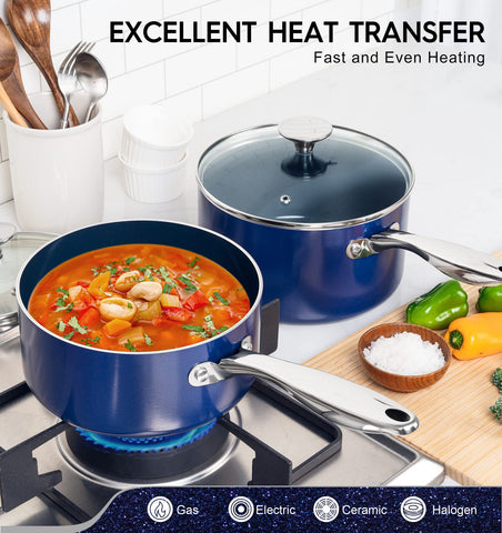 MICHELANGELO 3qt blue lid saucepan versatile for soups and grains
