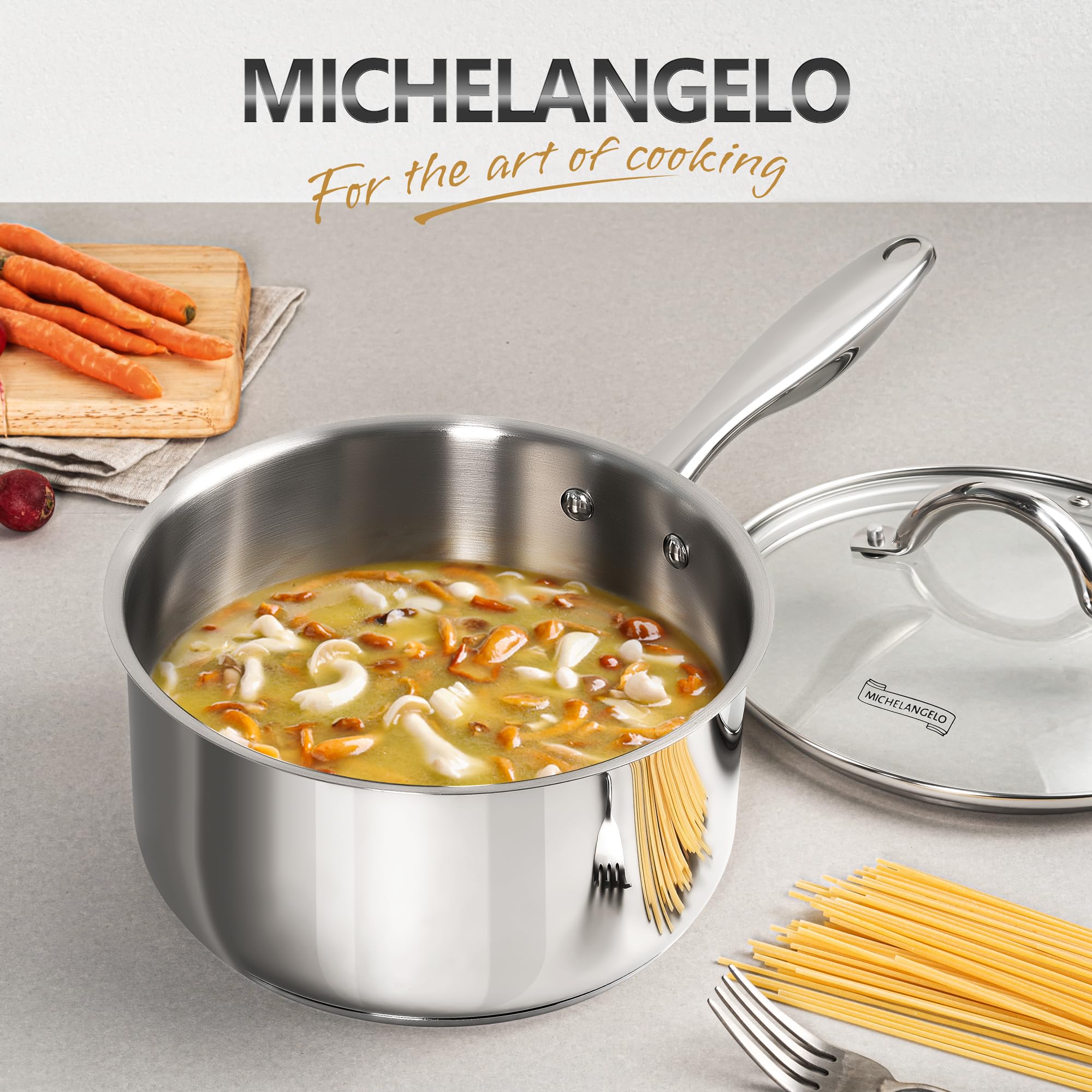 MICHELANGELO clear glass lid lets you watch progress without heat loss