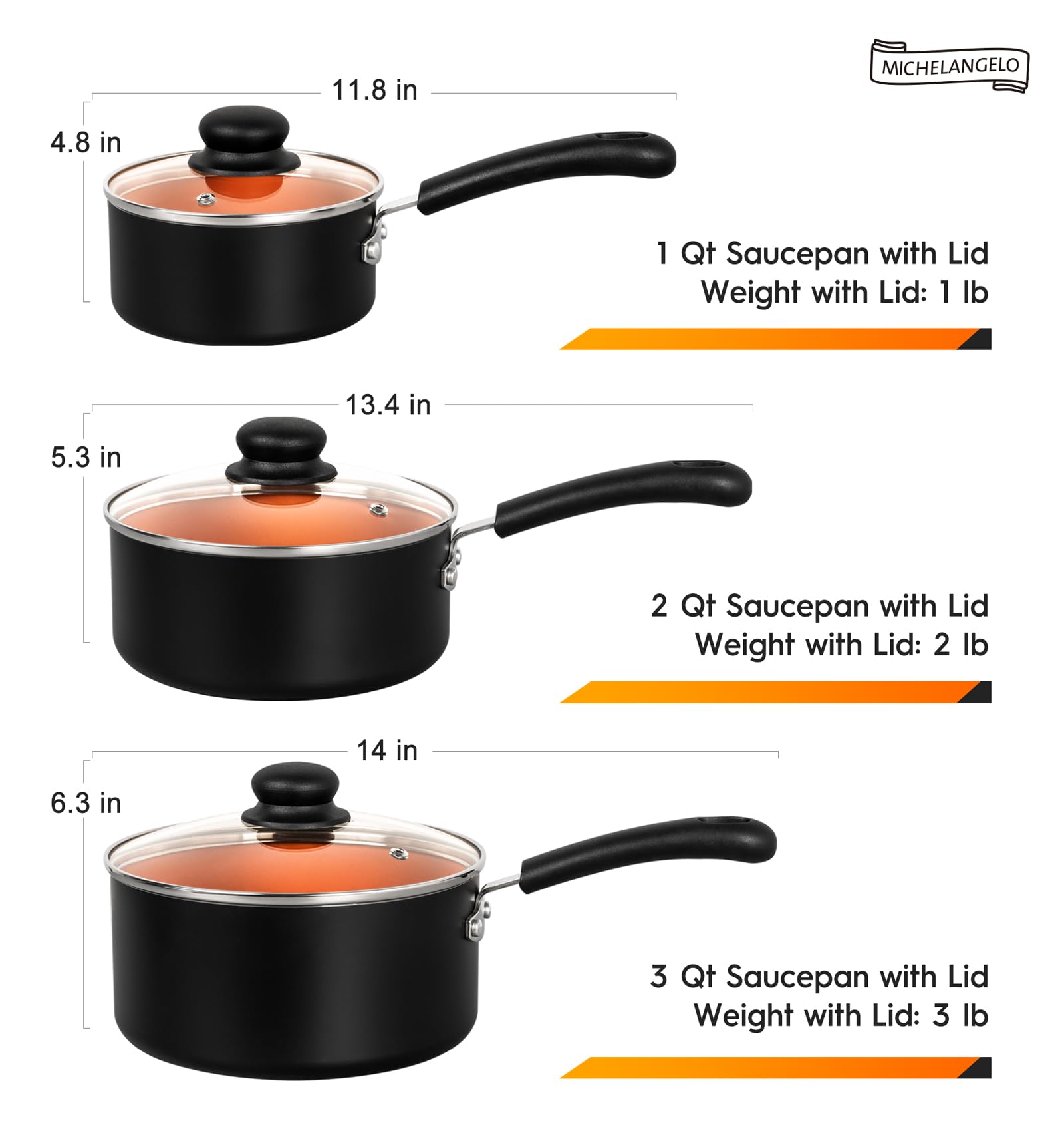 MICHELANGELO saucepans heat distribution aluminum-base emphasizes quick response and consistent simmering