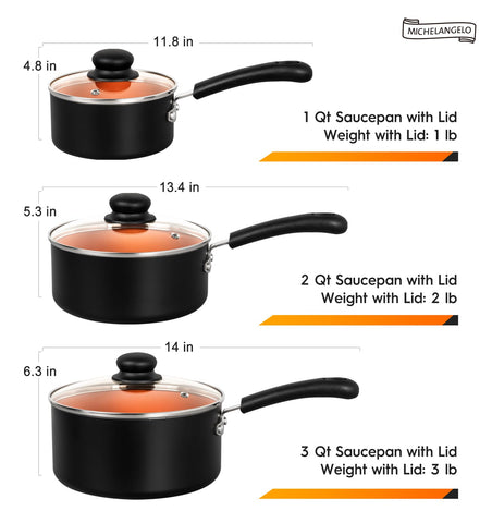 MICHELANGELO saucepans heat distribution aluminum-base emphasizes quick response and consistent simmering