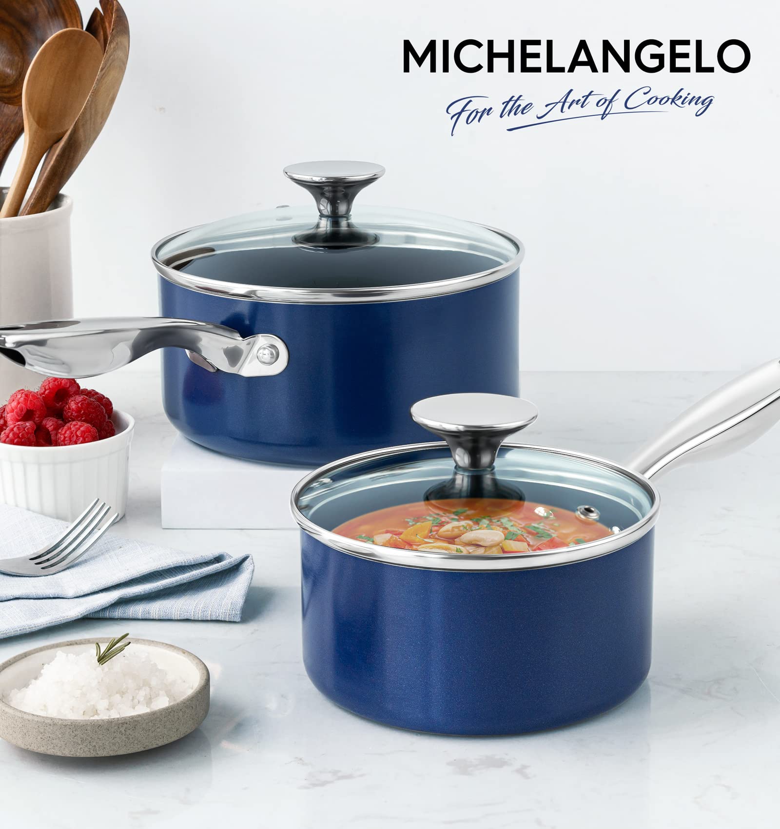 MICHELANGELO 1qt and 2qt pans are oven safe up to 350°F for flexible recipes.