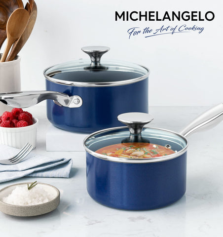 MICHELANGELO 1qt and 2qt pans are oven safe up to 350°F for flexible recipes.
