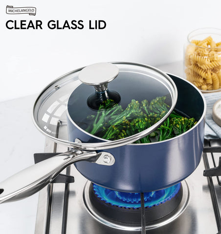 Michelangelo 4-quart saucepan ready for serving sauces, soups, or oats
