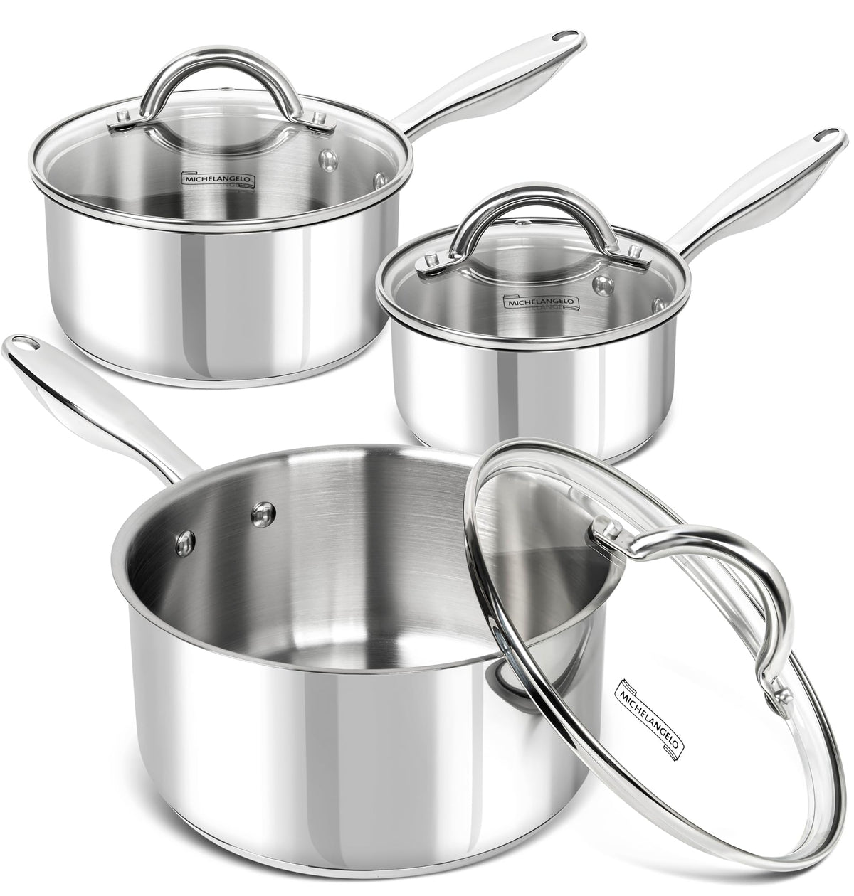 MICHELANGELO saucepan set 1qt with lid for quick sauces and reheating.