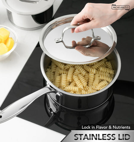 Michelangelo 2qt saucepan with lid for simmering grains.