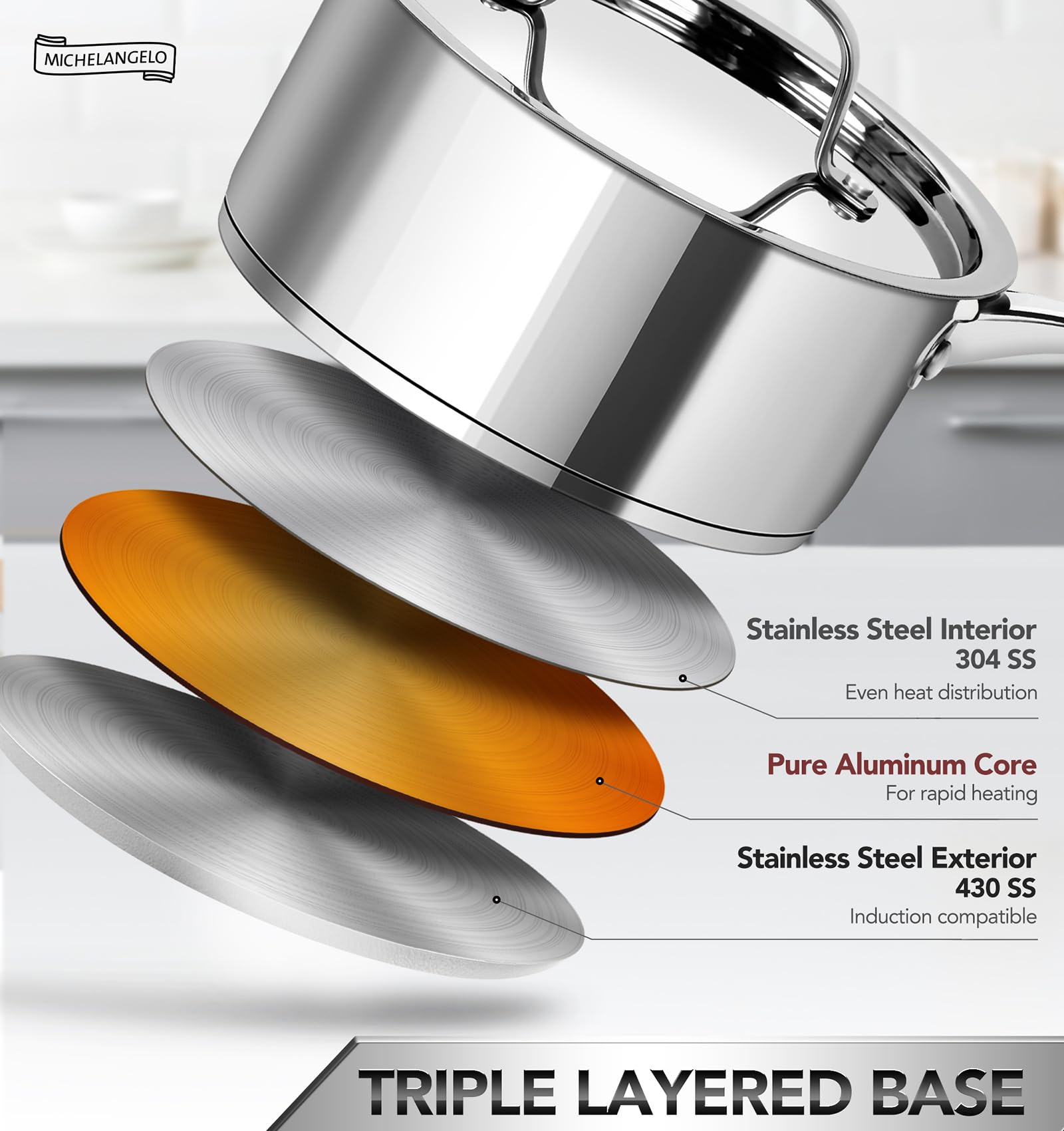Michelangelo 3qt saucepan with lid for larger meals.