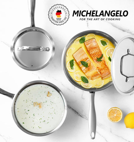Michelangelo pour-spout design enables drip-free pouring.