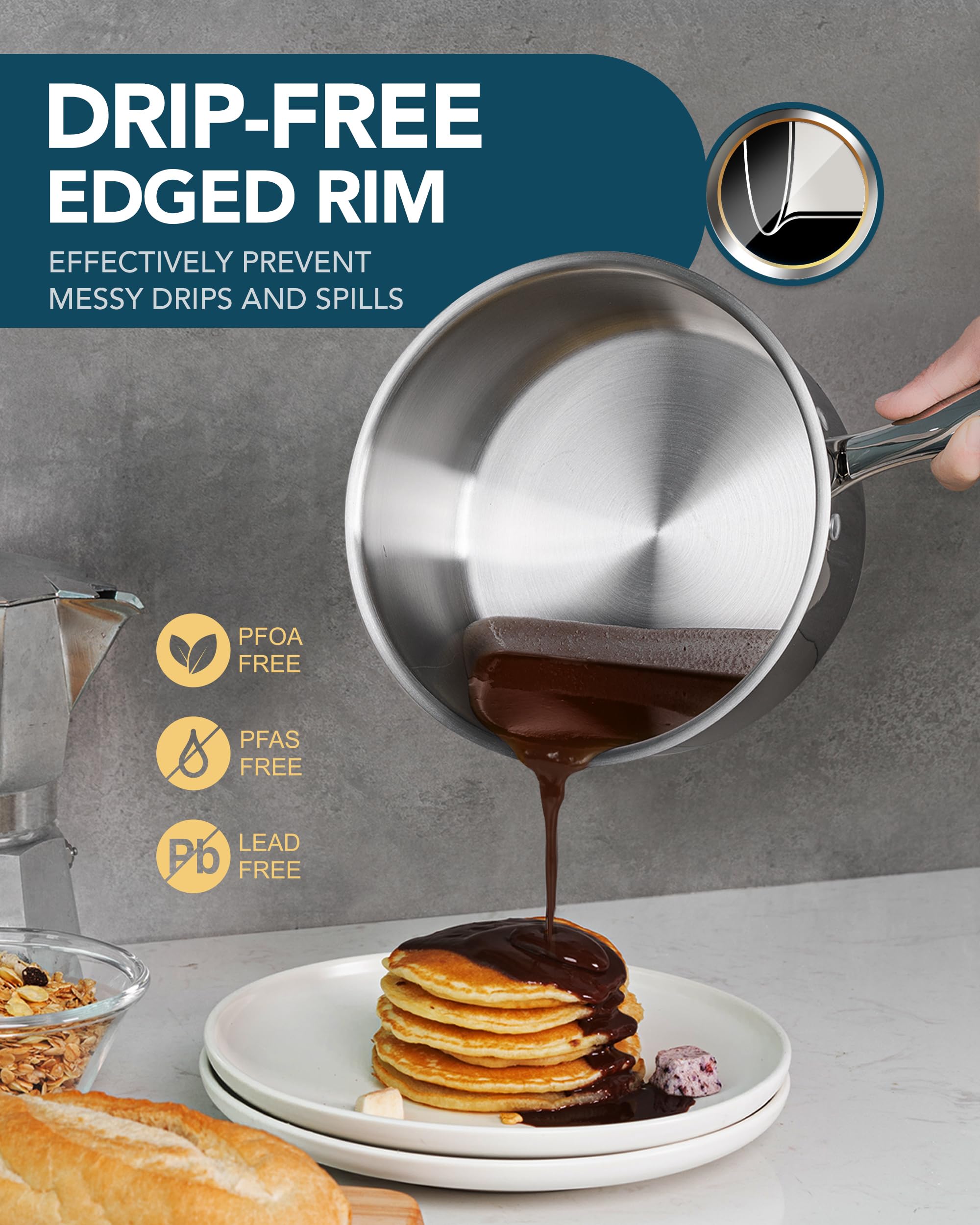 Michelangelo triple-bottom design ensures even heat distribution across the pan.