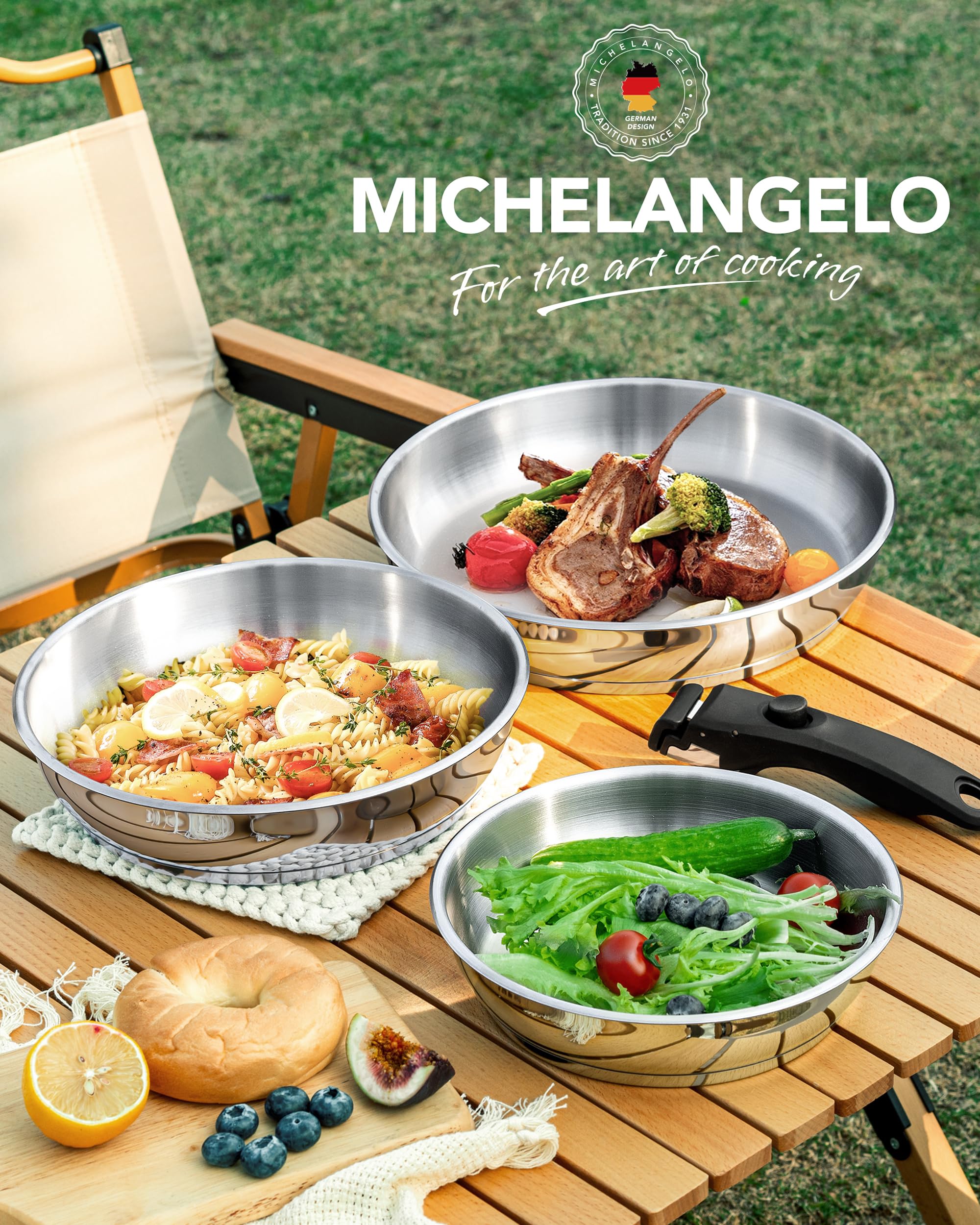 Michelangelo space-saving kitchen set helps organize compact cookware