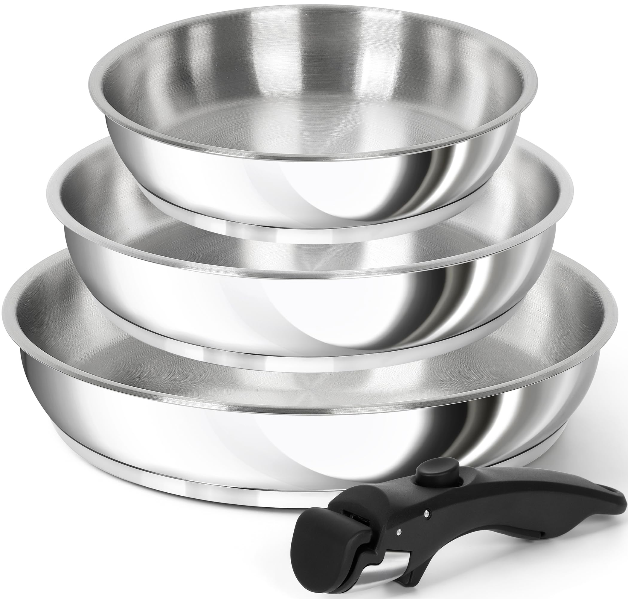 Michelangelo stainless steel frying pan set 8-inch with removable handle for space-saving storage