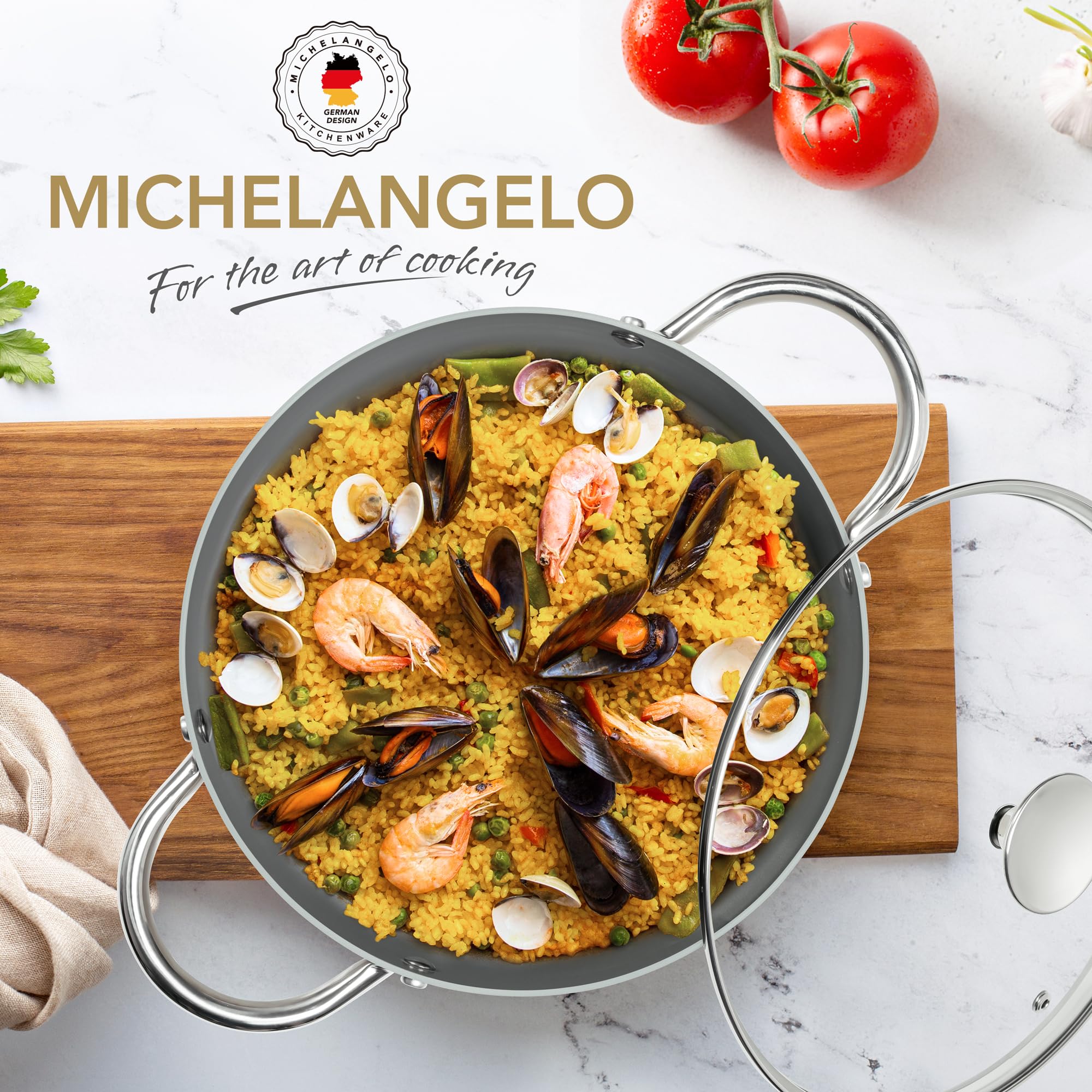 Michelangelo stock pot designed for stovetop to oven use across meals