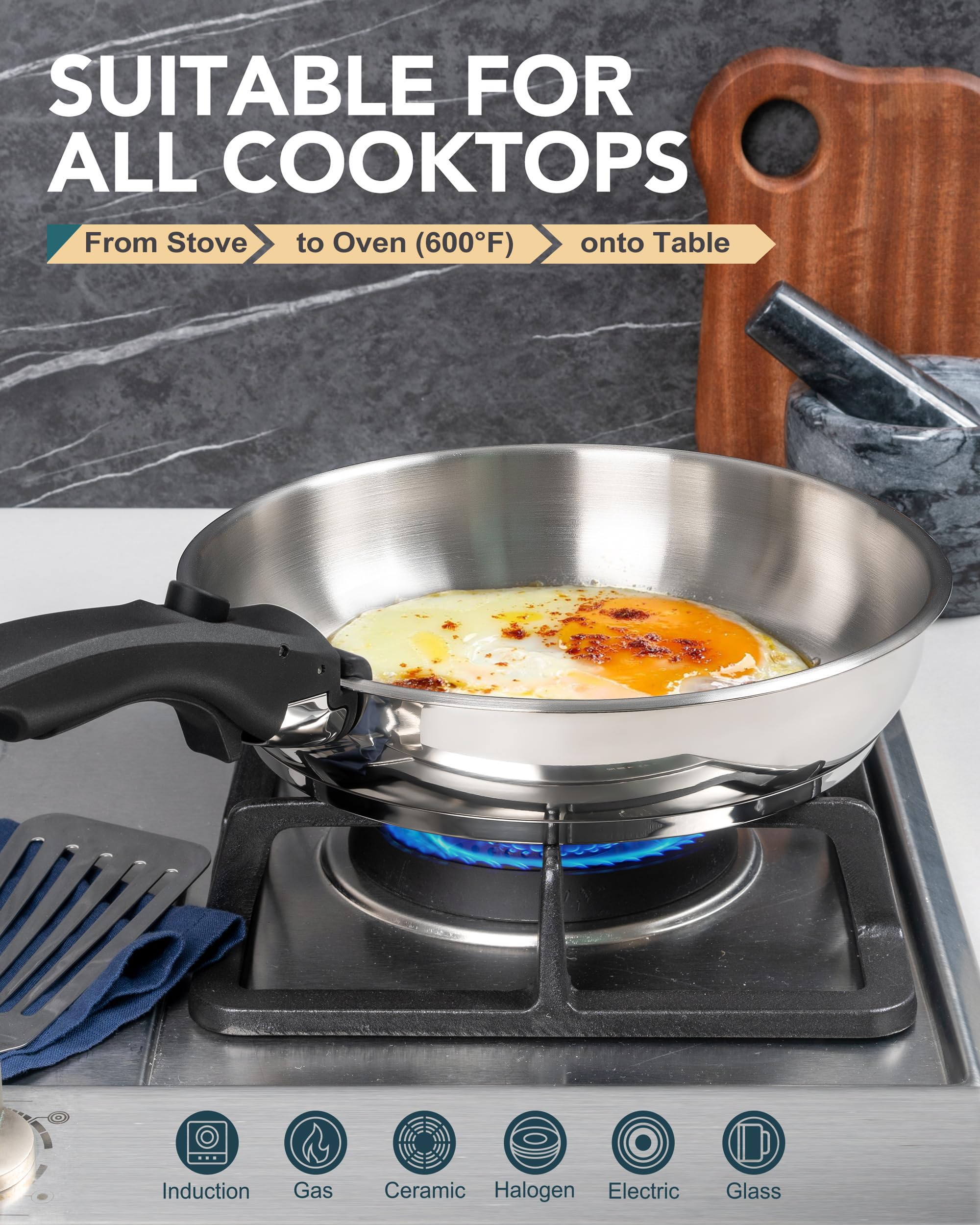 Michelangelo triply-base cookware for even heat across delicate sauces