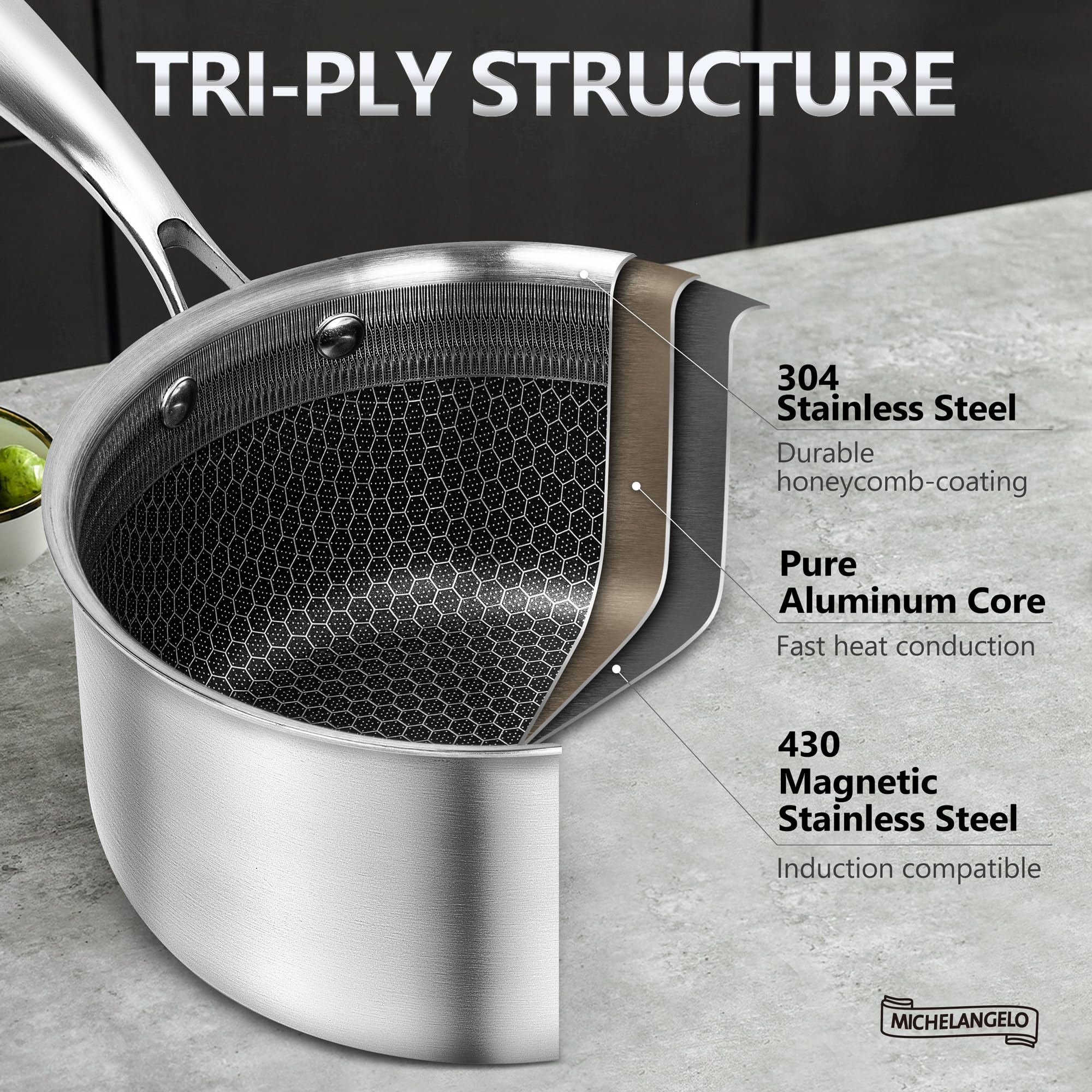 Cross-section view of Michelangelo triply stainless aluminum-core pan.