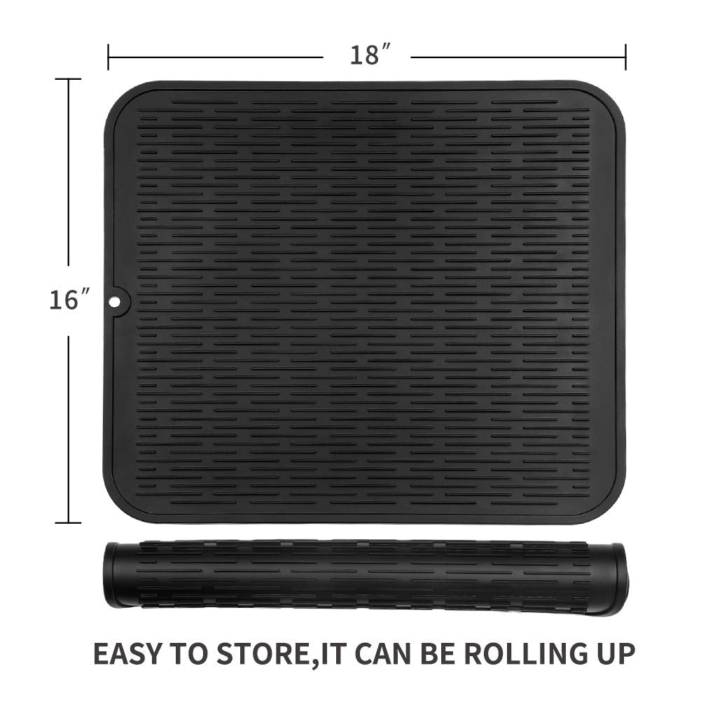 MicoYang silicone dish drying mat rolled for compact storage, space saver.