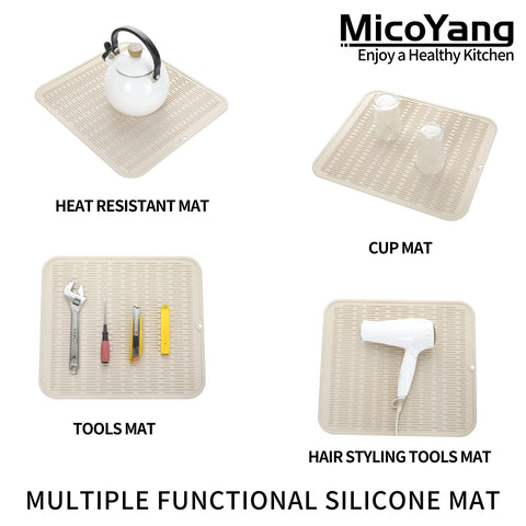 MicoYang silicone dish drying mat easy-clean surface cleans with water or brush.