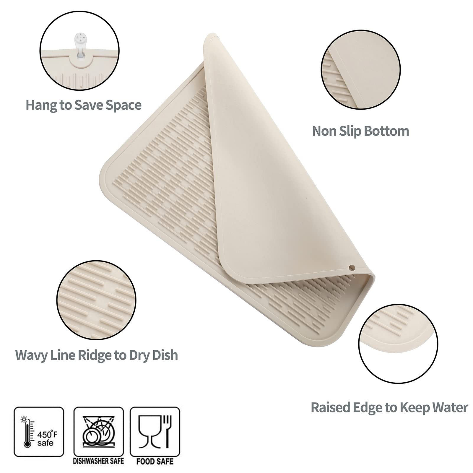 MicoYang silicone dish drying mat heat-resistant safe for hot pots and pans.